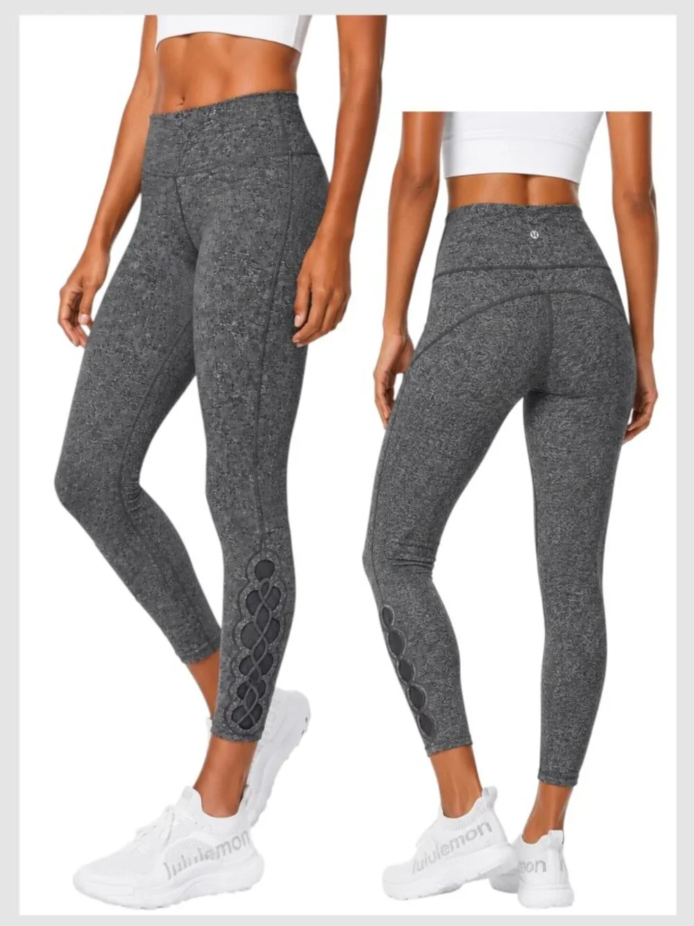 Lululemon Tied To It 7/8 Leggings Heathered Black High Rise S 6